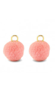 Pompom charm with loop 10mm - Gold-pink